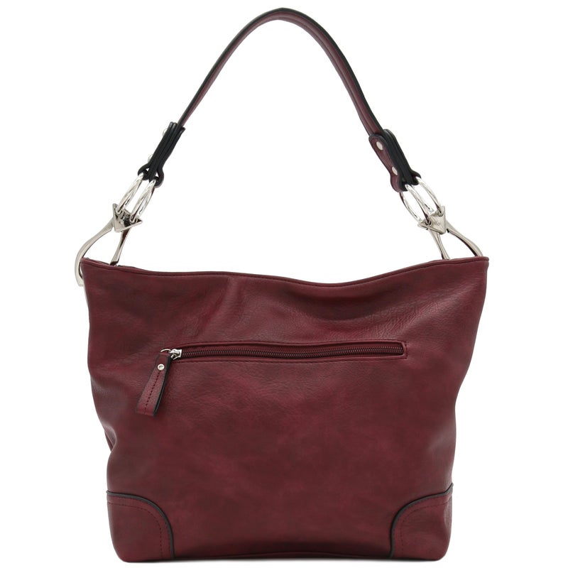 Alyssa Hobo Shoulder Bag with Big Snap Hook Hardware (Burgundy) - Image 5